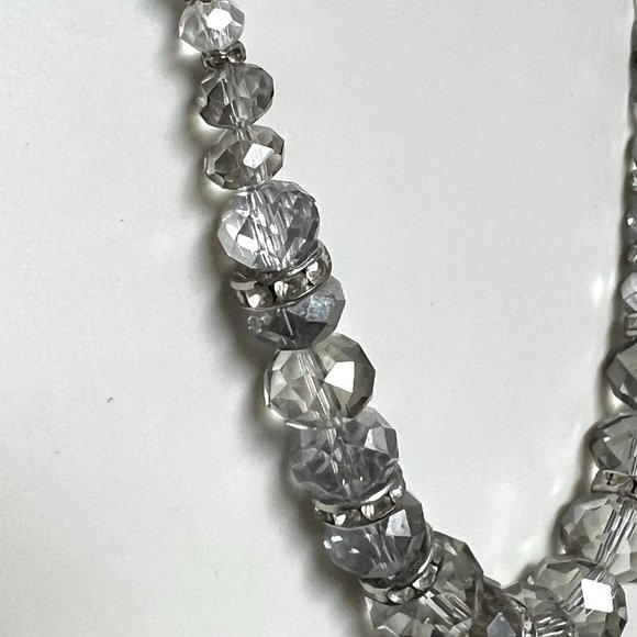 Gray crystal bead necklace with rhinestone spacers, festive - Picture 2 of 6